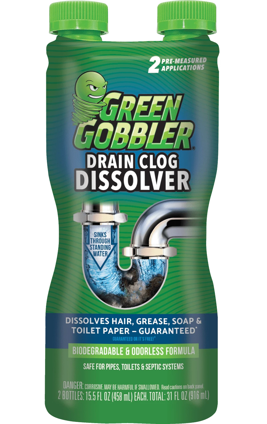 Green Gobbler G8615 Liquid Hair and Grease Clog Remover, Liquid, Colorless, Odorless, 32 oz Bottle