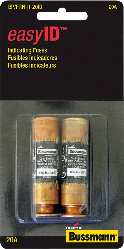 Bussmann FRN-R Series BP/FRNR-20ID Heavy-Duty Fuse, 20 A, 250 VAC, 125 VDC, 20, 200 kA Interrupt, Fiberglass Body, H