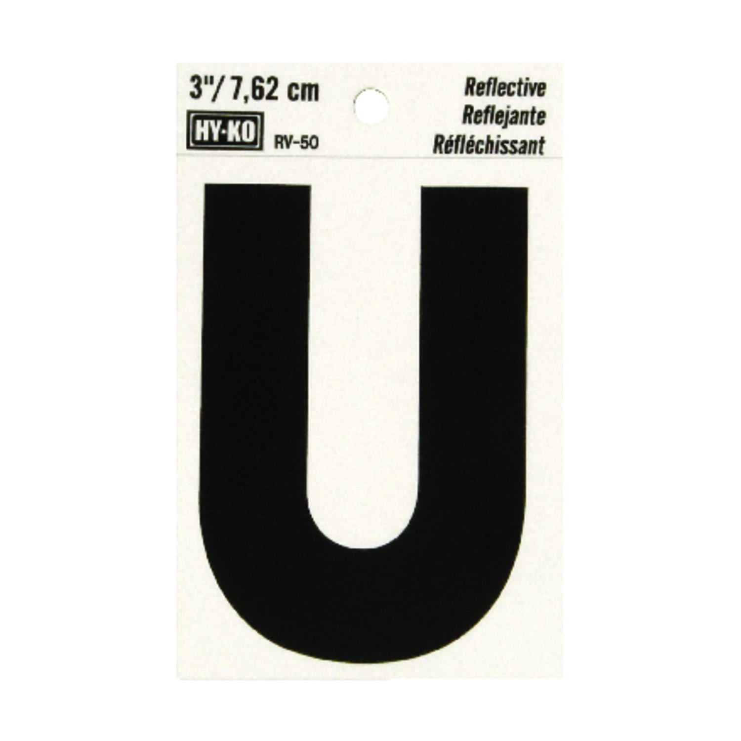 Address Letters, U , Reflective Black/Silver Vinyl, Adhesive, 3-In.