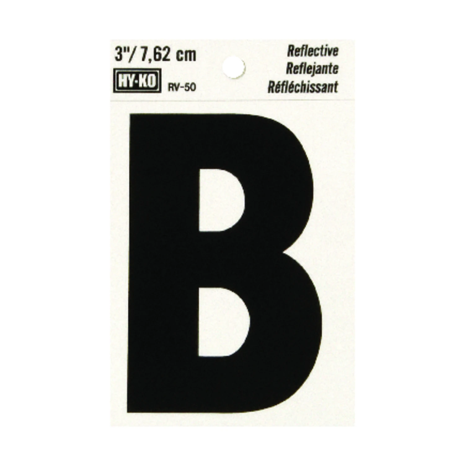 Address Letters, B , Reflective Black/Silver Vinyl, Adhesive, 3-In.