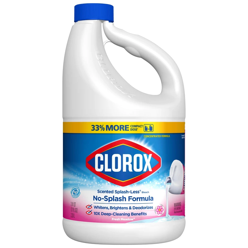 Clorox Splash-Less 32387 Bleach, 77 oz, Bottle, Liquid, Fresh Meadow