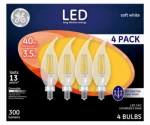 GE 92674 LED Bulb, Decorative, 300 Lumens, 4 W, CA Lamp, 40 W Equivalent, Dimmable, Soft White, 2700 K Color Temp