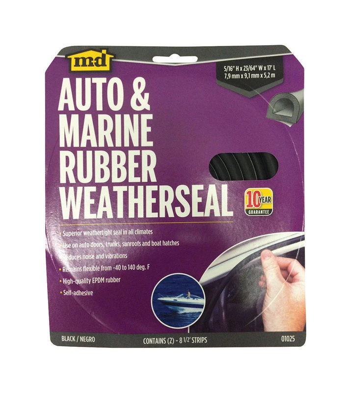 All Climate D Marine & Auto EPDM Weatherstrip, Black, 17-Ft.