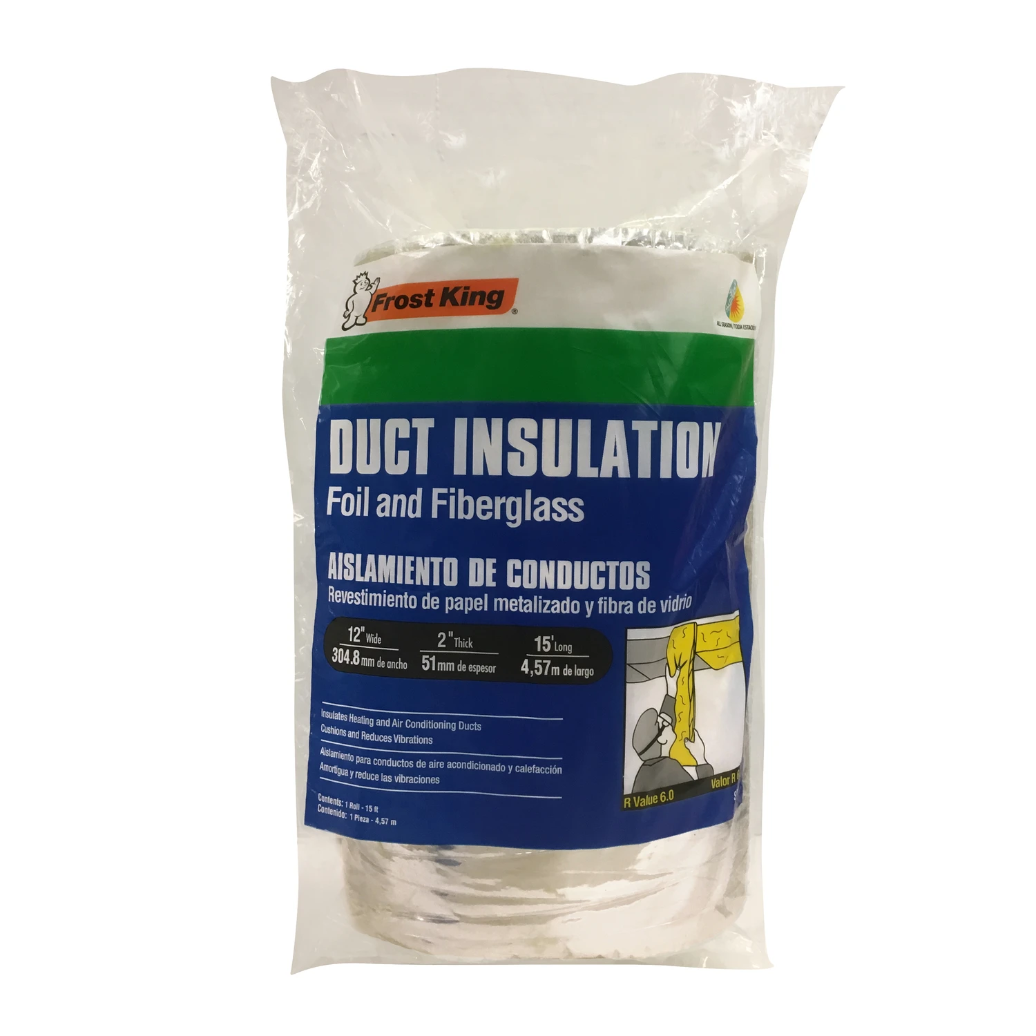 Fiberglass Duct-Wrap Insulation, 12 x 2 In. x 15 Ft.