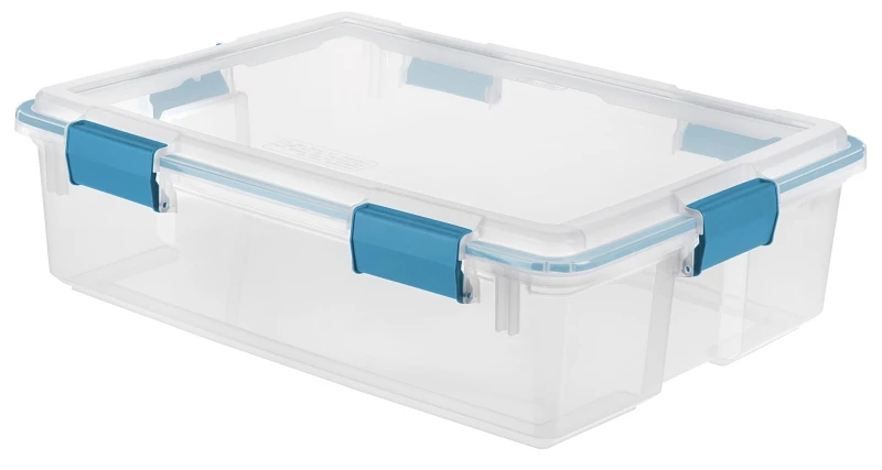 37 Qt Gasket Storage Tote 19314304 With Blue Latches, Clear Base & Lid