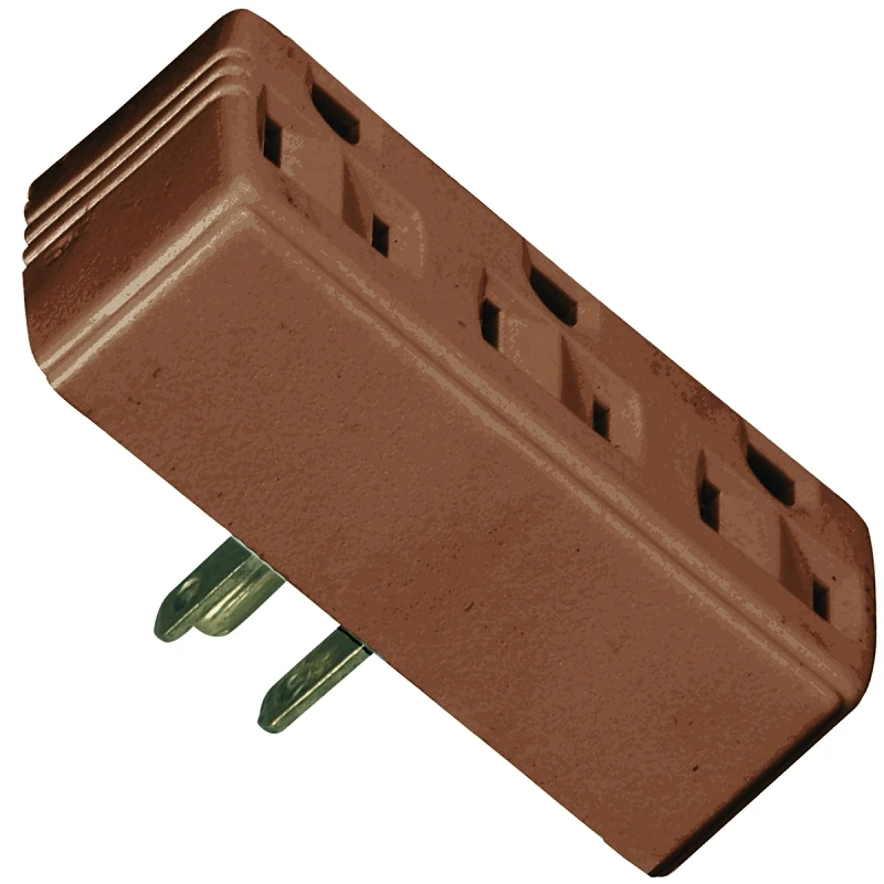 1147b-box Brown 3-outlet Grounding Adapter, 125v 15a, High Impact Plastic