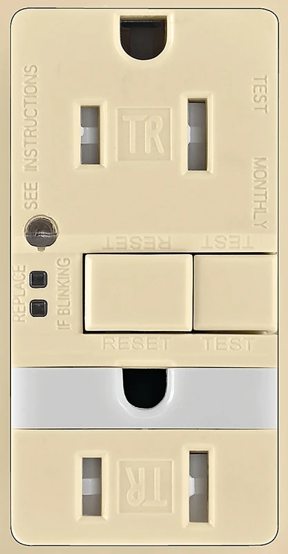 15 Amp Self-test Gfci Duplex Receptacle With Nightlight, Ivory - Model Trsgfnl15v-k