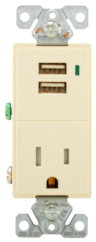 Eaton Cooper Wiring Tr7740la-k Usb Receptacle With Tamper-resistant 15 Amp Outlet