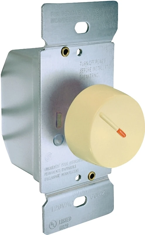 Ri306pl-v-k 600w Lighted Rotary Dimmer Switch With Preset, Ivory