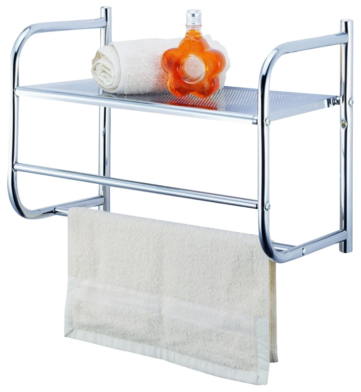 Chrome Wall Rack With Metal Shelf, 13 In W X 17.5 In H X 9 In D, Model Br32-ch