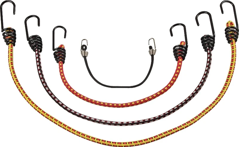 Fh64078 Bungee Cord Set, 6-piece, Metal Hooks, Black/red/yellow, Various Sizes