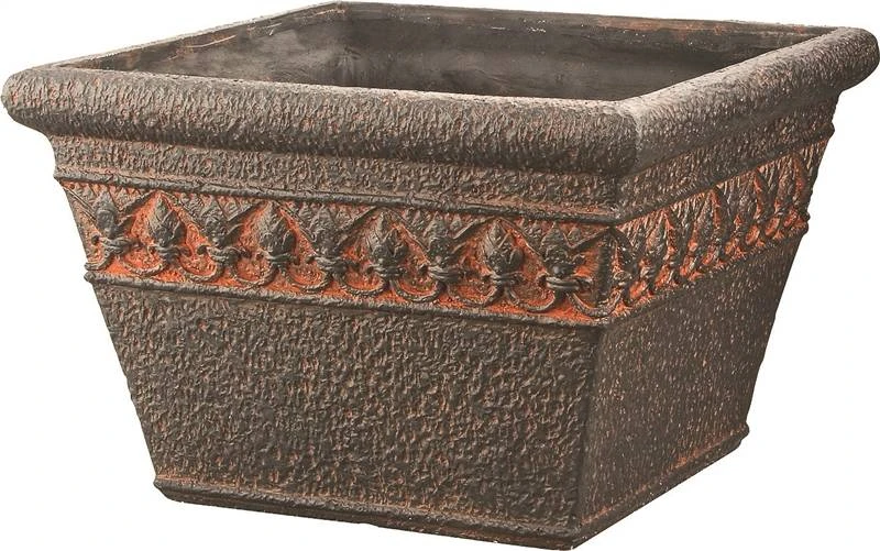 Landscapers Select PT-026 Pottery Planter, 9-1/4 in H, Square, Stone, Aged Bronze