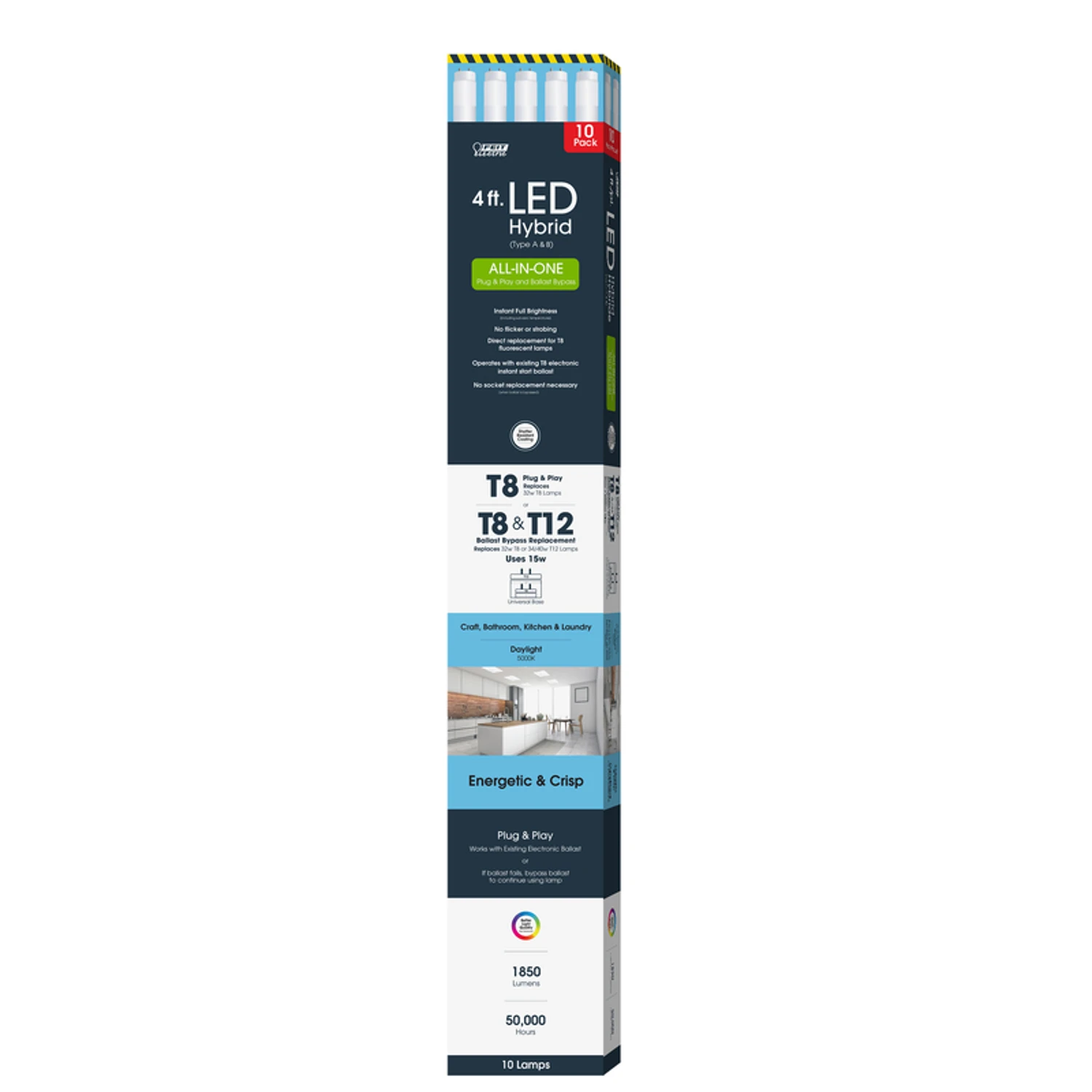 T8/t12 48 In. G13 Daylight Led Bulbs 10-pack, 32w Equivalent, 1850 Lumens