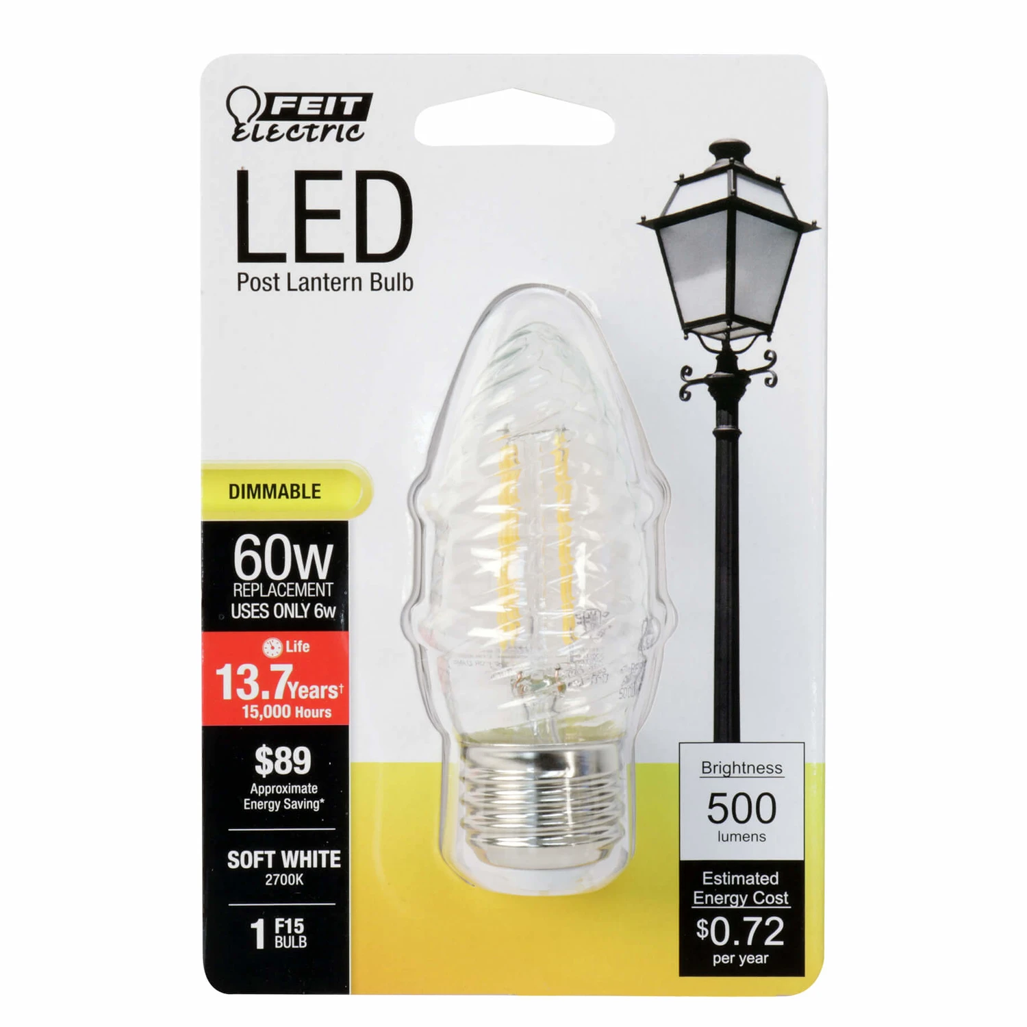 F15 E26 Post Lantern Led Bulb Soft White 60w Equivalent 1 Pk 500 Lumens