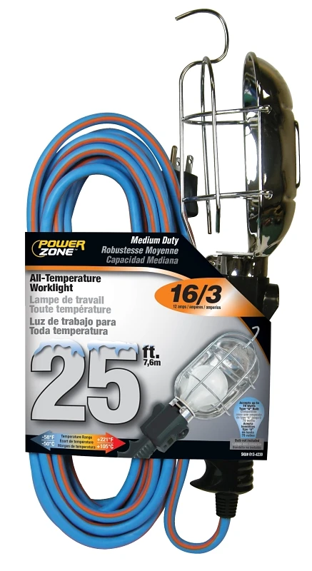 25 Ft. 16/3 Sjeowx Work Light With Grounded Outlet And Metal Guard