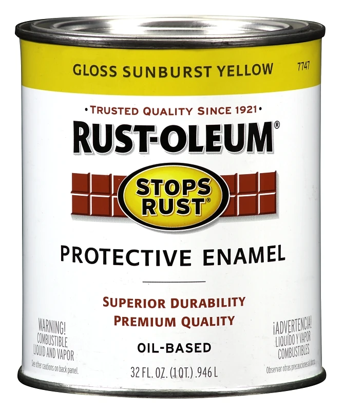 Rust-Oleum 7747502 Stops Rust Protective Enamel, Gloss Sunburst Yellow, 1 Qt