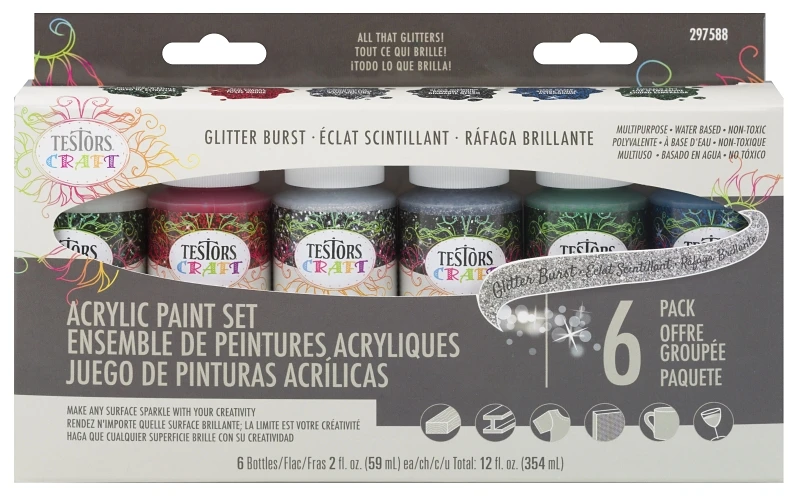 Testors 297588 Craft Paint Set, Assorted, 2 oz Bottle, Includes: Star Dust, Emerald City Color Paint, 6/PK