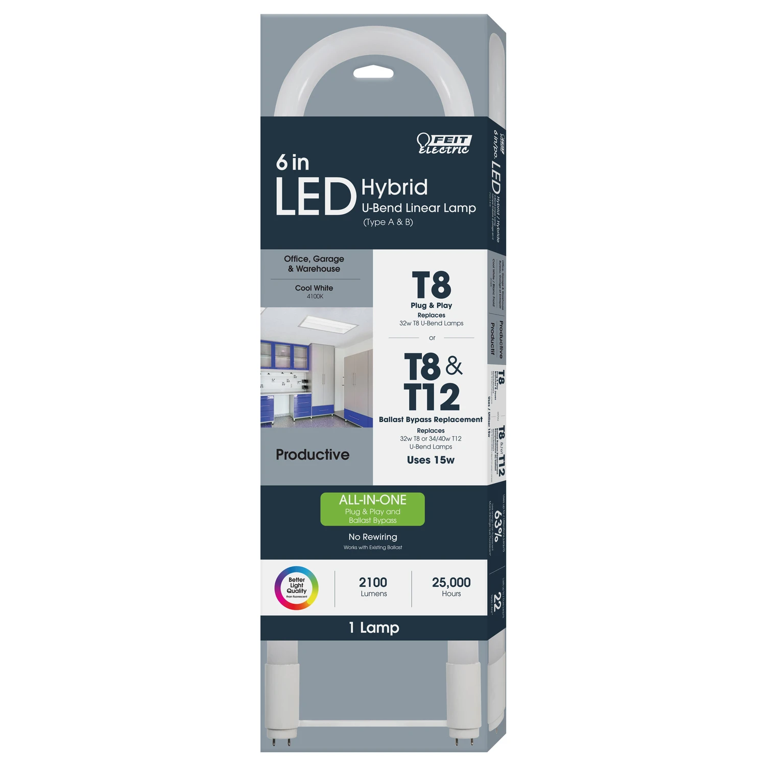 LED Light Bulb, T8/T12 U-Bend, Cool White, 2100 Lumens, 15-Watts
