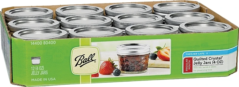 Ball Quilted Crystal Series 1440080400 Mason Jar, 4 oz Capacity, Glass, Silver Cap/Lid Ball Quilted Crystal Series 1440080400 Mason Jar, 4 oz Capacity, Glass, Silver Cap/Lid