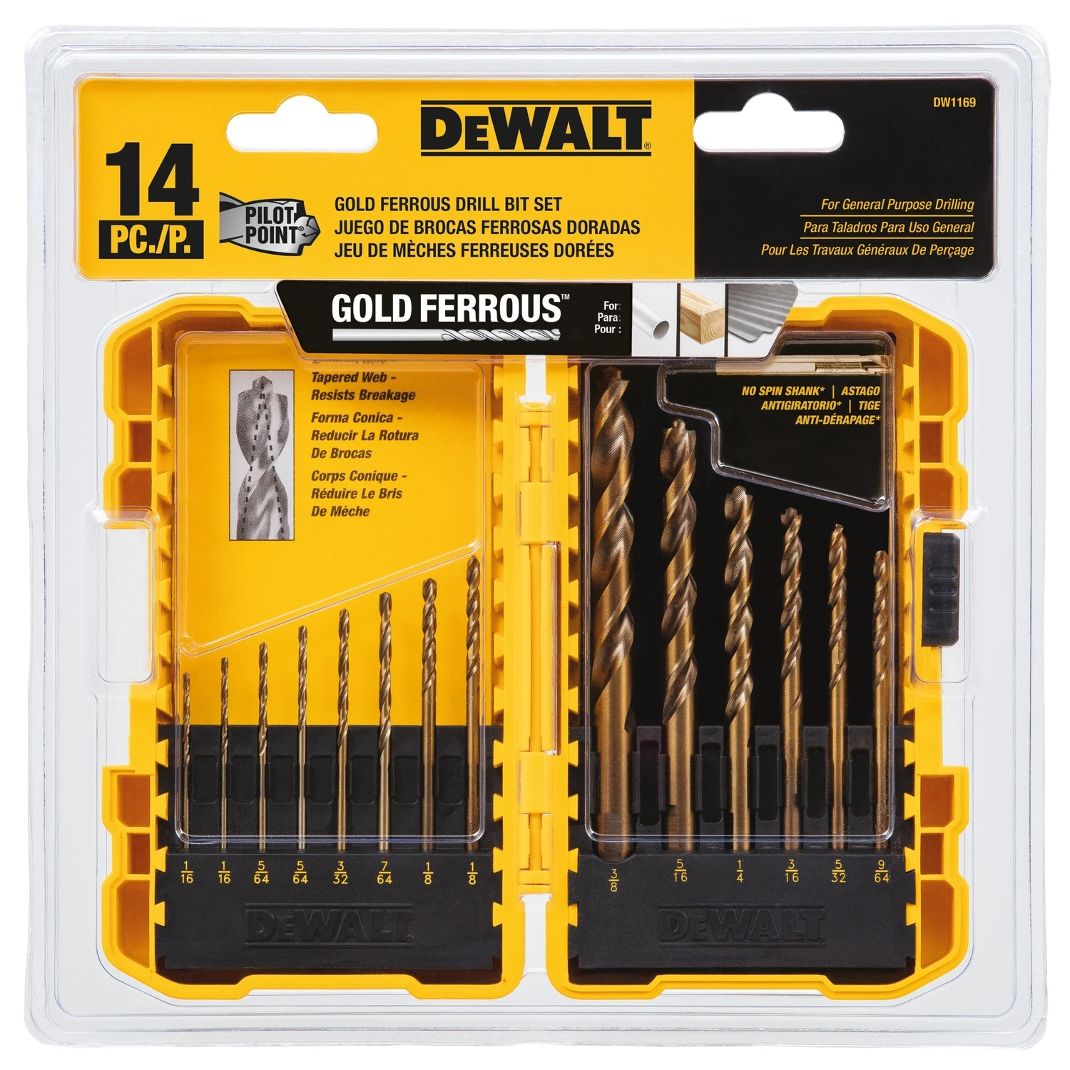 Dewalt 14-piece Gold Ferrous Oxide Pilot Point Drill Bit Set, 1/16 In. To 3/8 In.