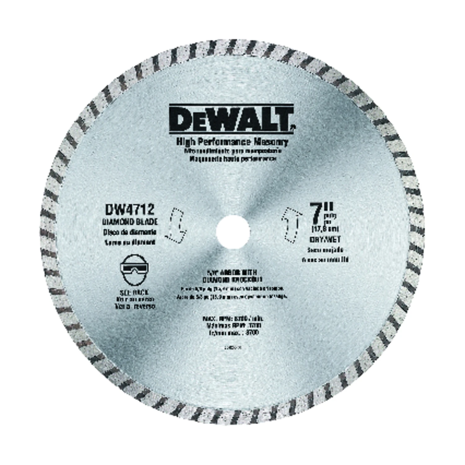 DEWALT DW4712 Circular Blade, 7 in Dia, 7/8 in Arbor, Diamond Cutting Edge, Segmented Rim