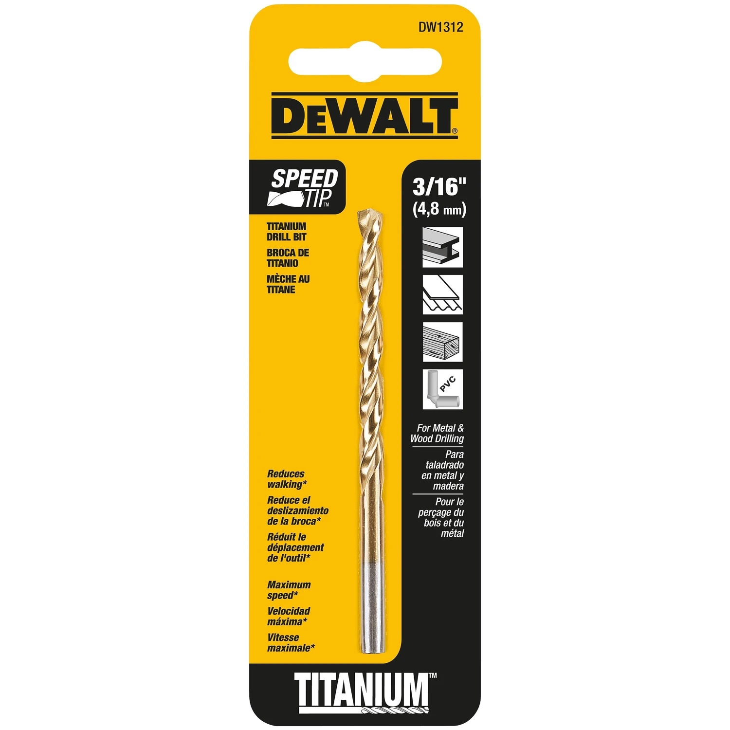 Titanium-Coated Drill Bit, 3/16 In.