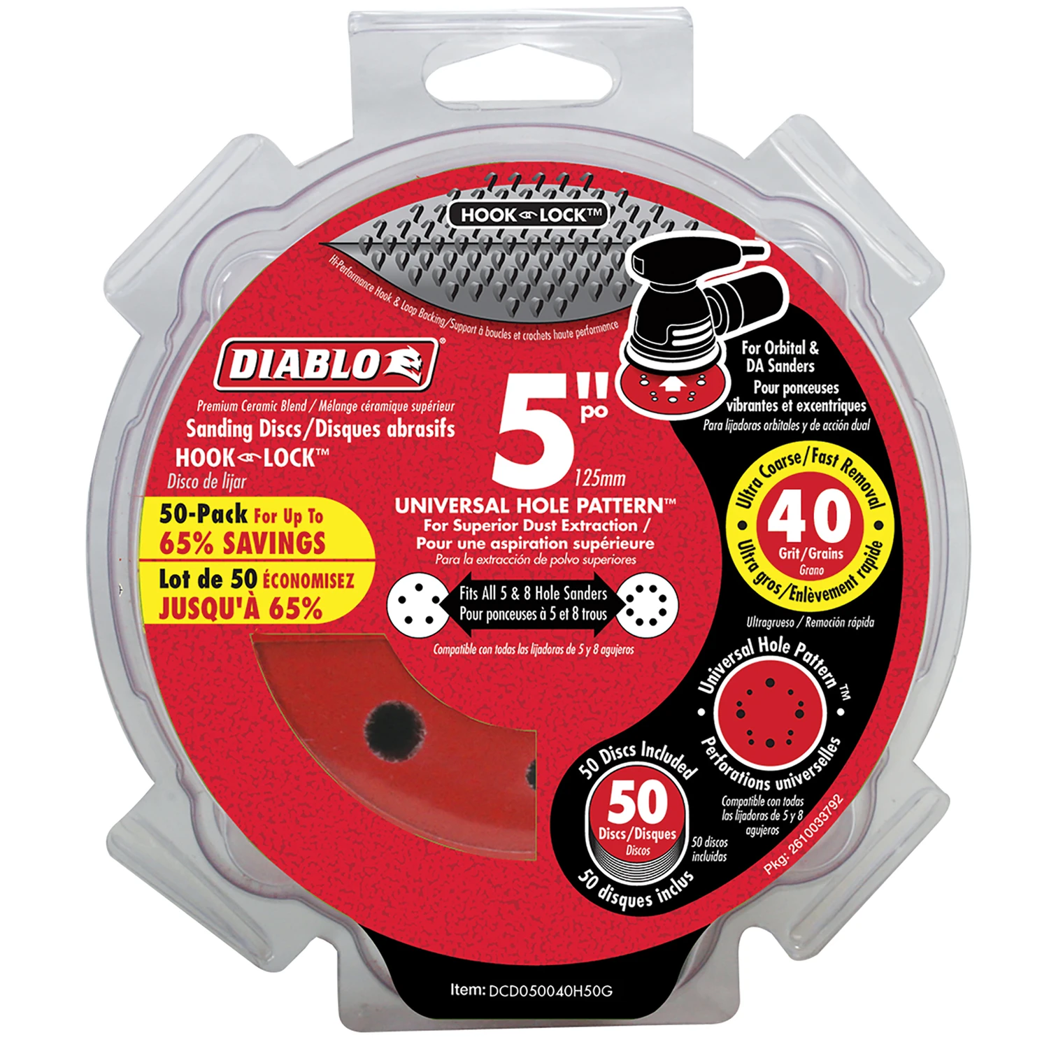 Diablo DCD050040H50G Sanding Disc, 5 in Dia, 40 Grit, Ultra Coarse, Ceramic Abrasive, 12-Hole