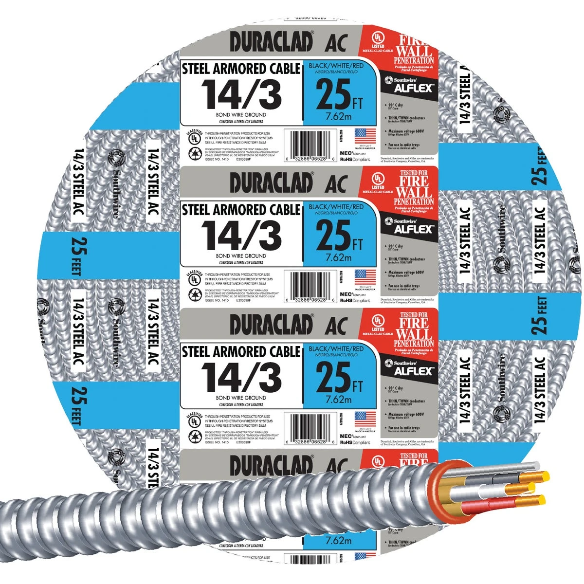 ACT Armored Cable, 14/3, 25 Ft.