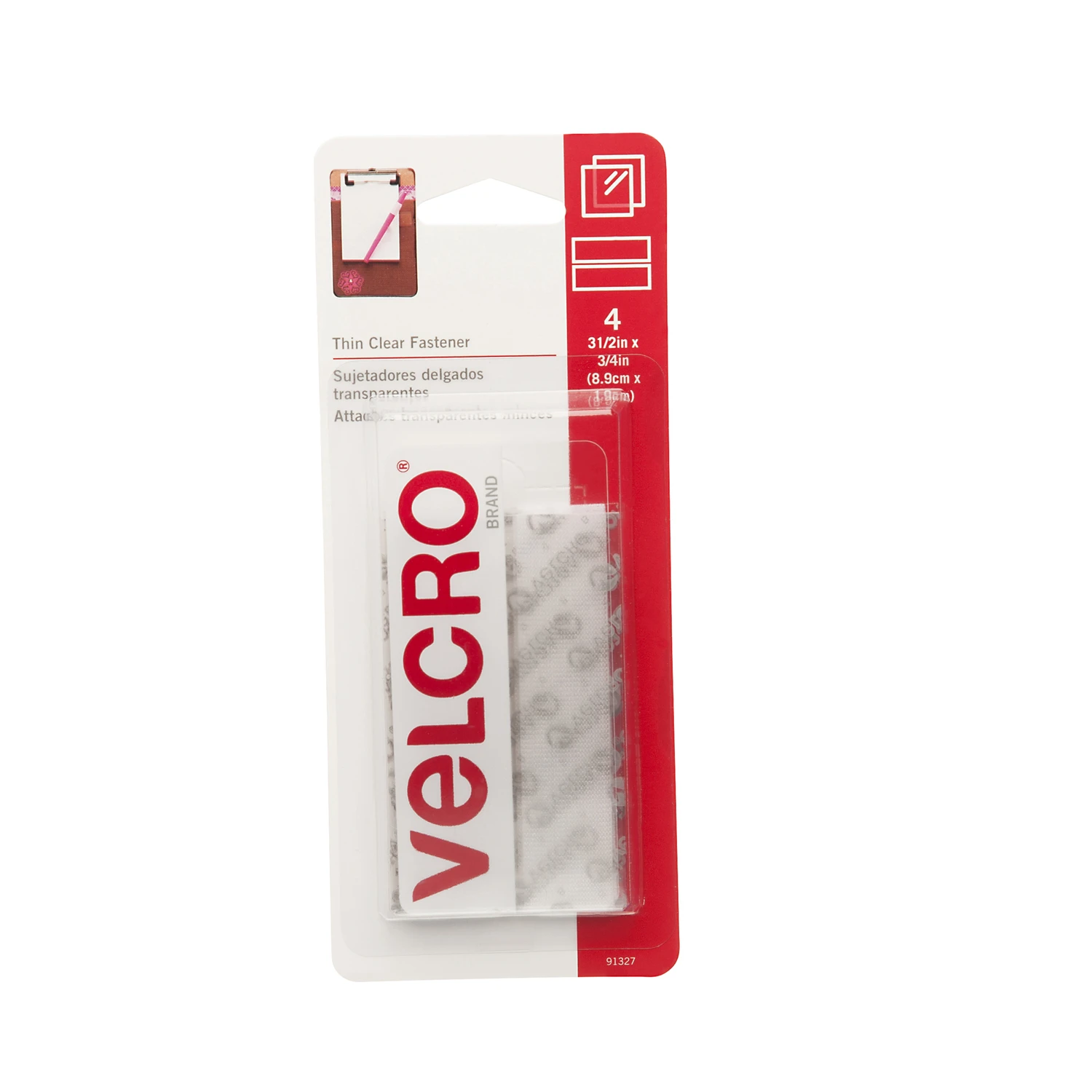 VELCRO Brand 91327 Hook and Loop Fastener, 3/4 in W, 3-1/2 in L, Velcro, Clear