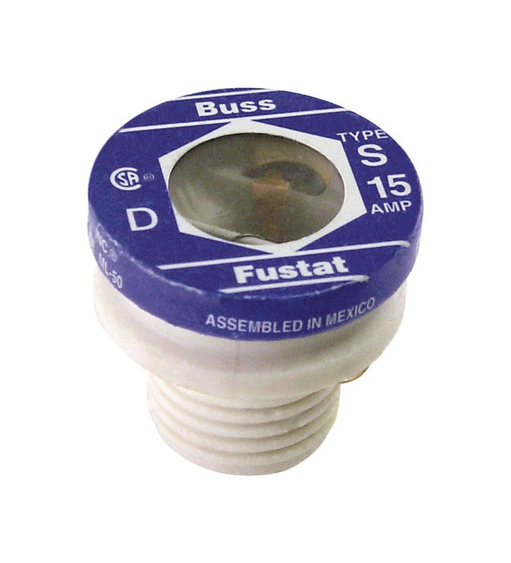 Bussmann BP/S-15 Plug Fuse, 15 A, 125 V, 10 kA Interrupt, Low Voltage, Time Delay Fuse