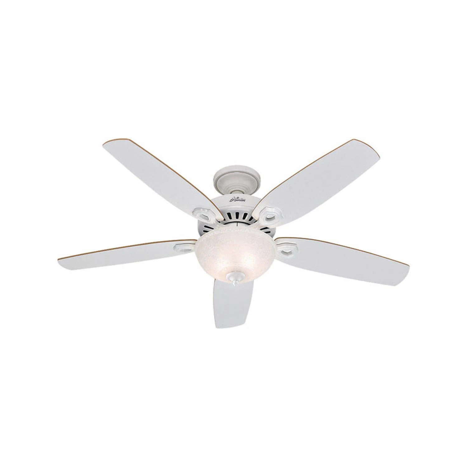 Builder Deluxe Ceiling Fan with Light, White With Linen Glass, 5 Blades, 52-In.