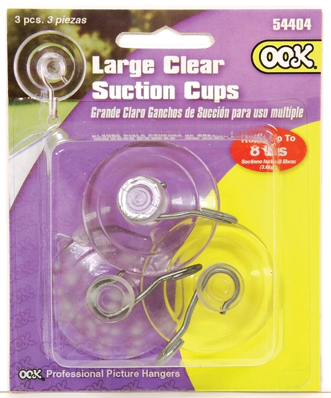 Suction Cups With Hooks, Large, Clear, 3-Pc.