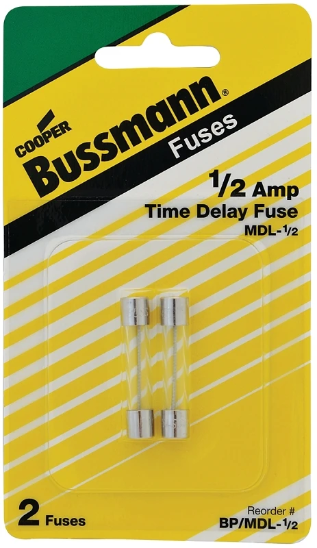 Bussmann BP/MDL-1/2 Fuse, 0.5 A, 250 V, 35 A, 10 kA Interrupt, Glass Body, G, Time Delay Fuse