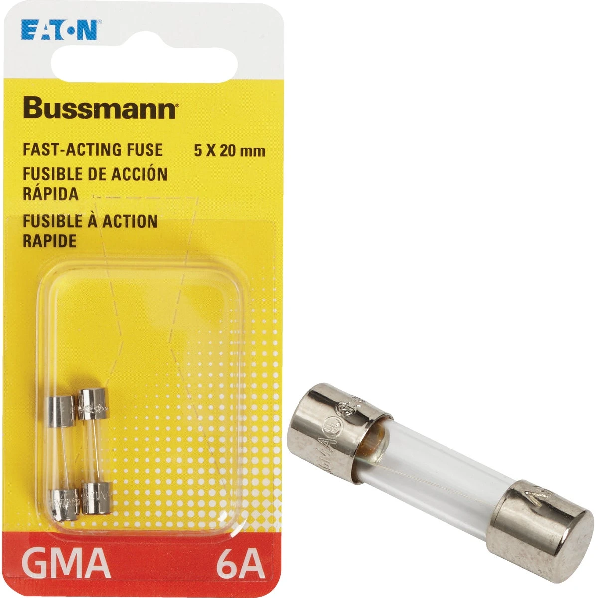 Bussmann BP/GMA-6A Fuse, 6 A, 125 V, 10 kA Interrupt, Glass Body, E, Electronic, Fast-Acting Fuse