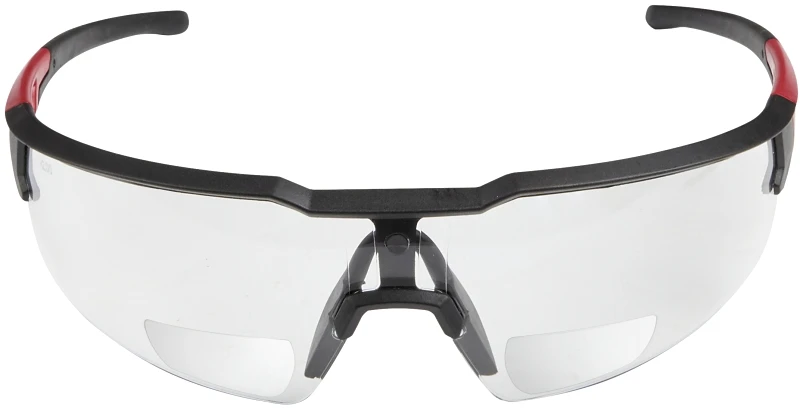 Red & Black Frame Safety Glasses With +2.00 Magnified Clear Anti-scratch Lenses