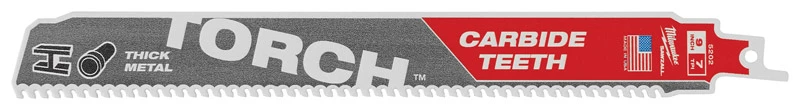 Milwaukee The Torch 48-00-5202 Reciprocating Saw Blade, 3/4 in W, 9 in L, 8 TPI, Carbide Cutting Edge