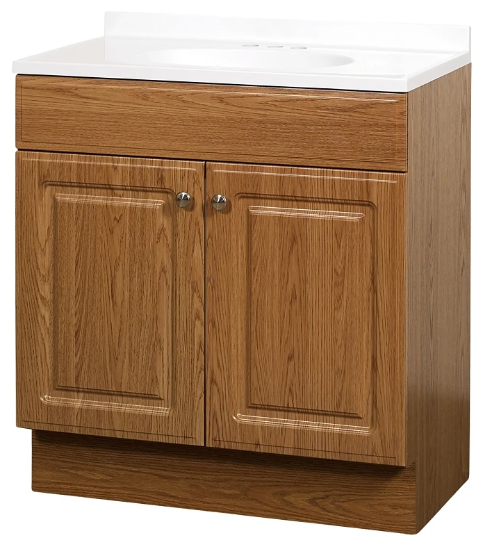Oak 30 In. W X 35 In. H X 18 In. D Vanity With White Cultured Marble Top
