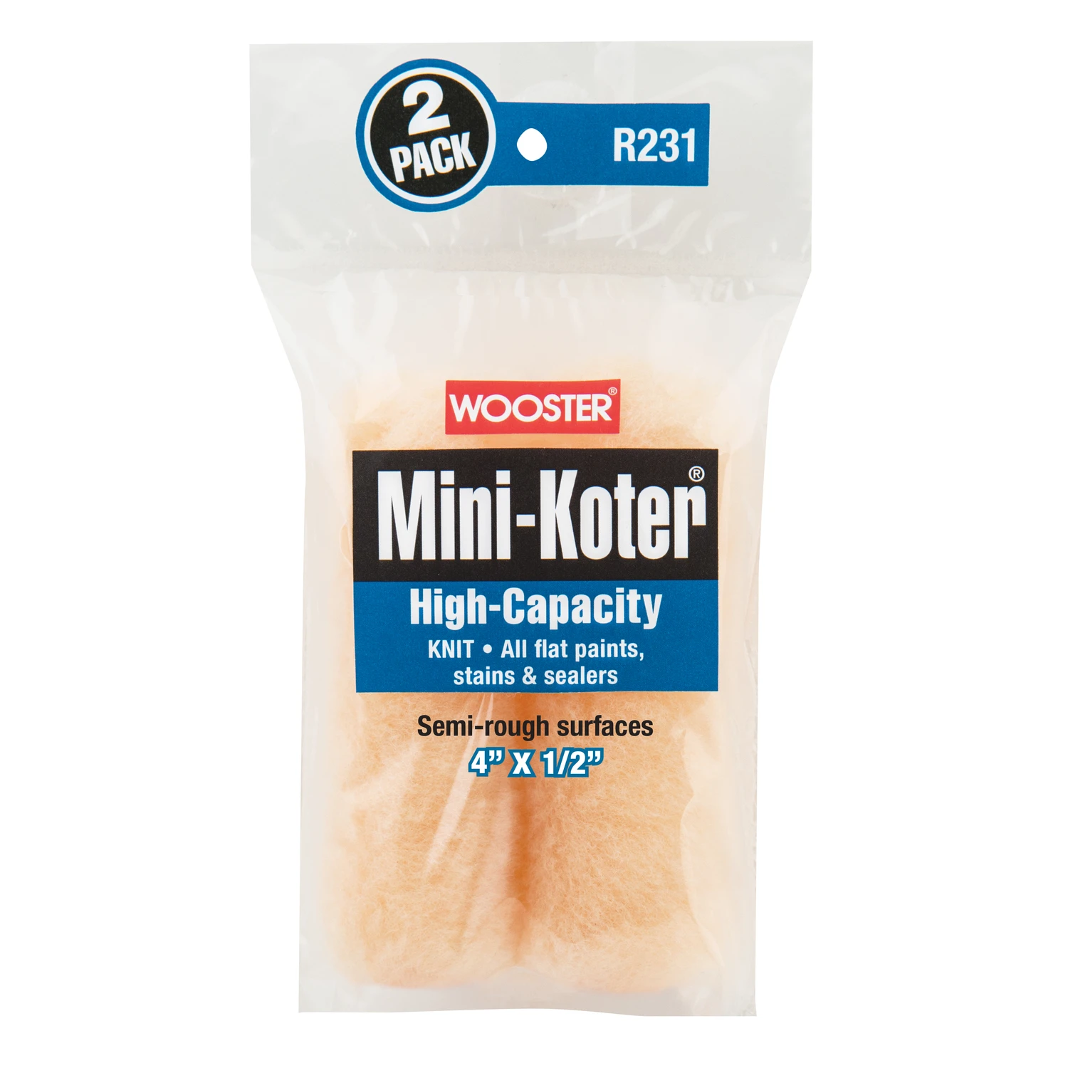 Mini-koter 4 In. X 1/2 In. Knit Roller Cover (2-pack) - High-capacity Fabric