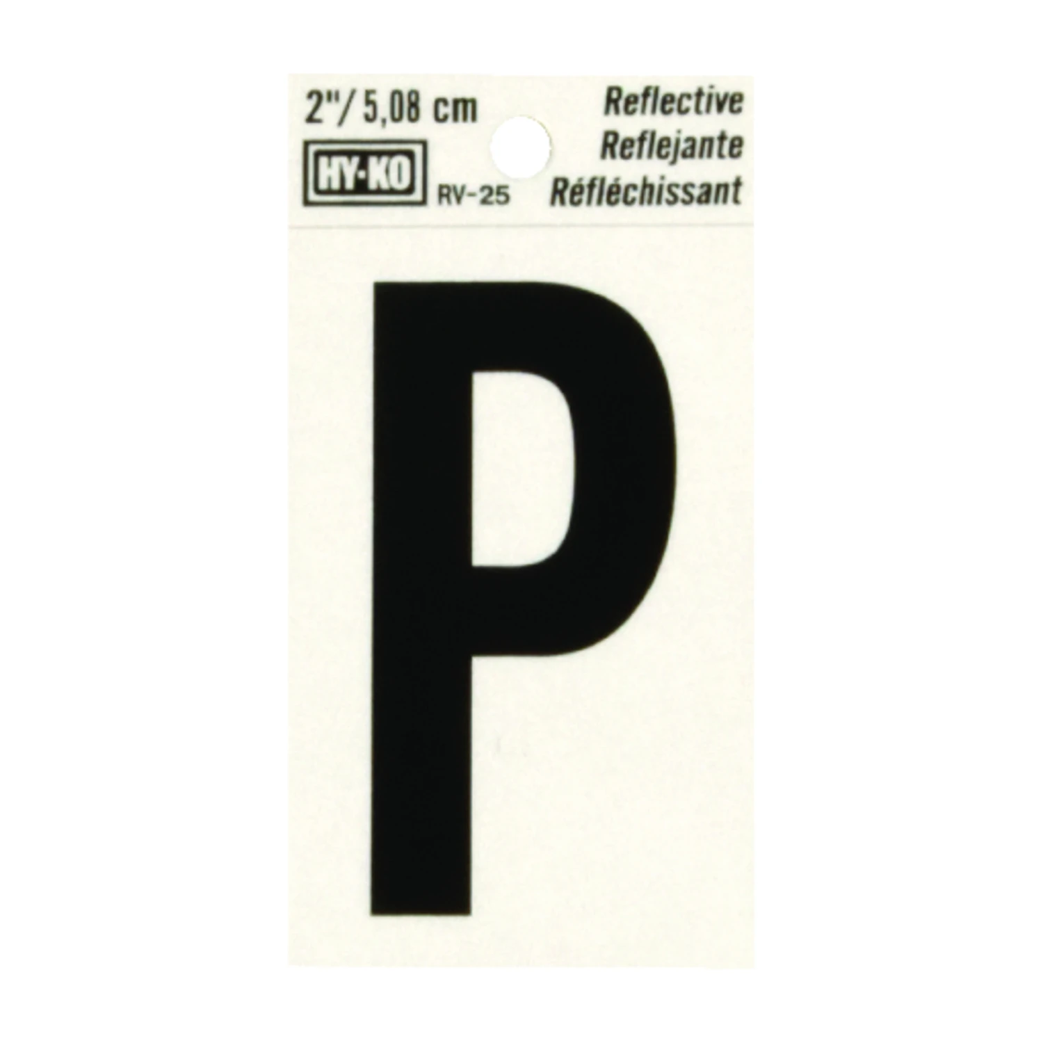 Address Letters, P , Reflective Black/Silver Vinyl, Adhesive, 2-In.