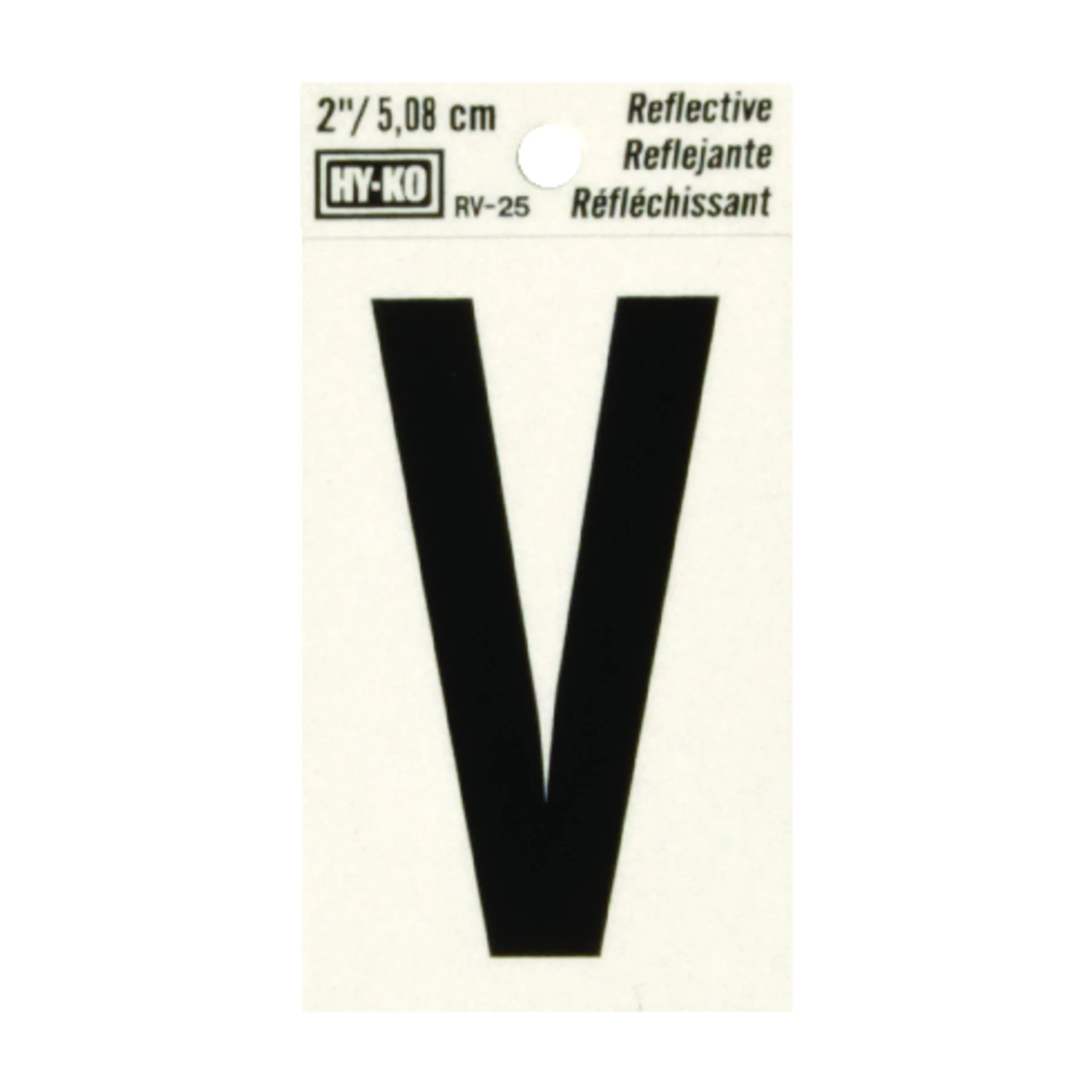 House Address Letter V, Reflective Black/Silver Vinyl, Adhesive, 2-In.