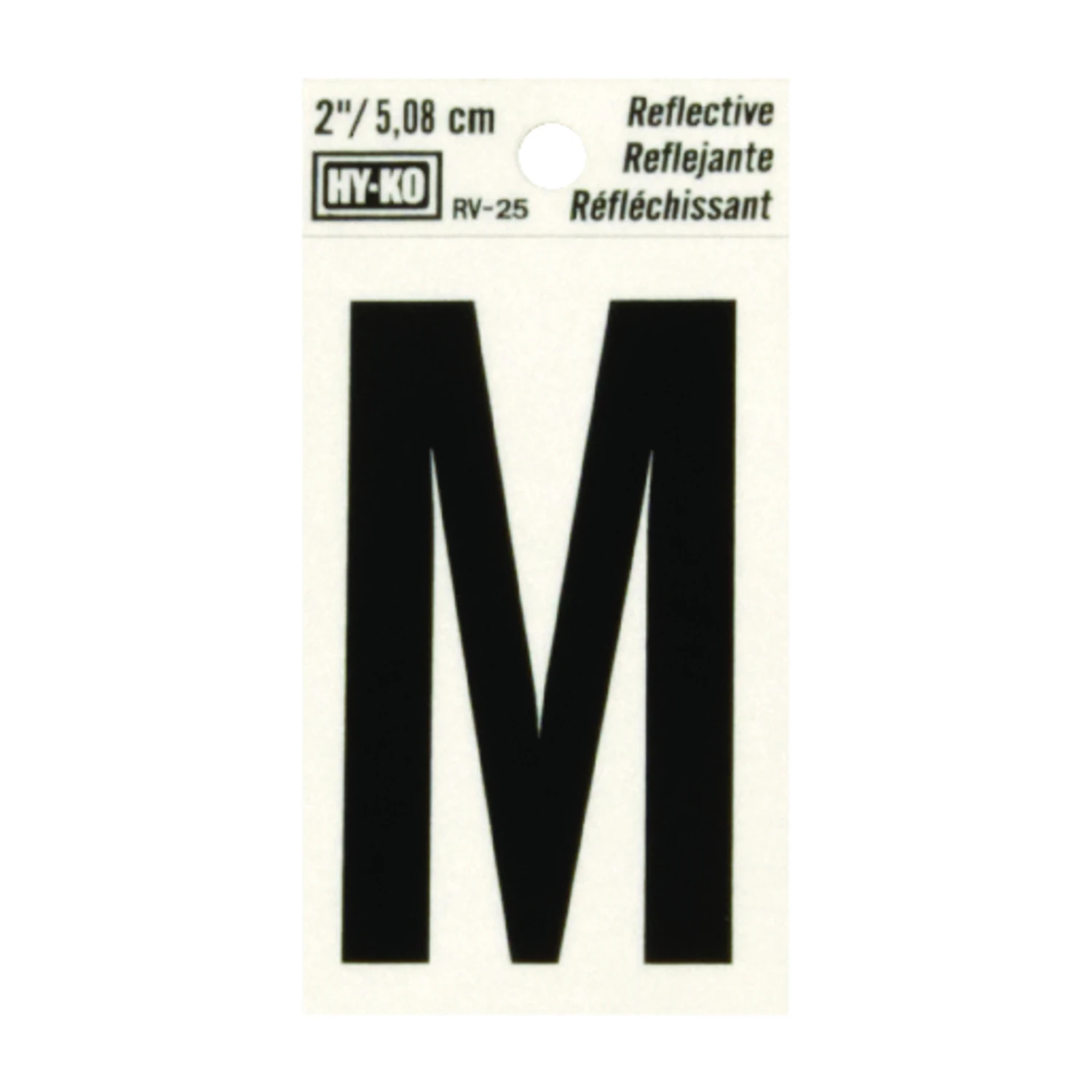 House Address Letter M, Reflective Black/Silver Vinyl, Adhesive, 2-In.