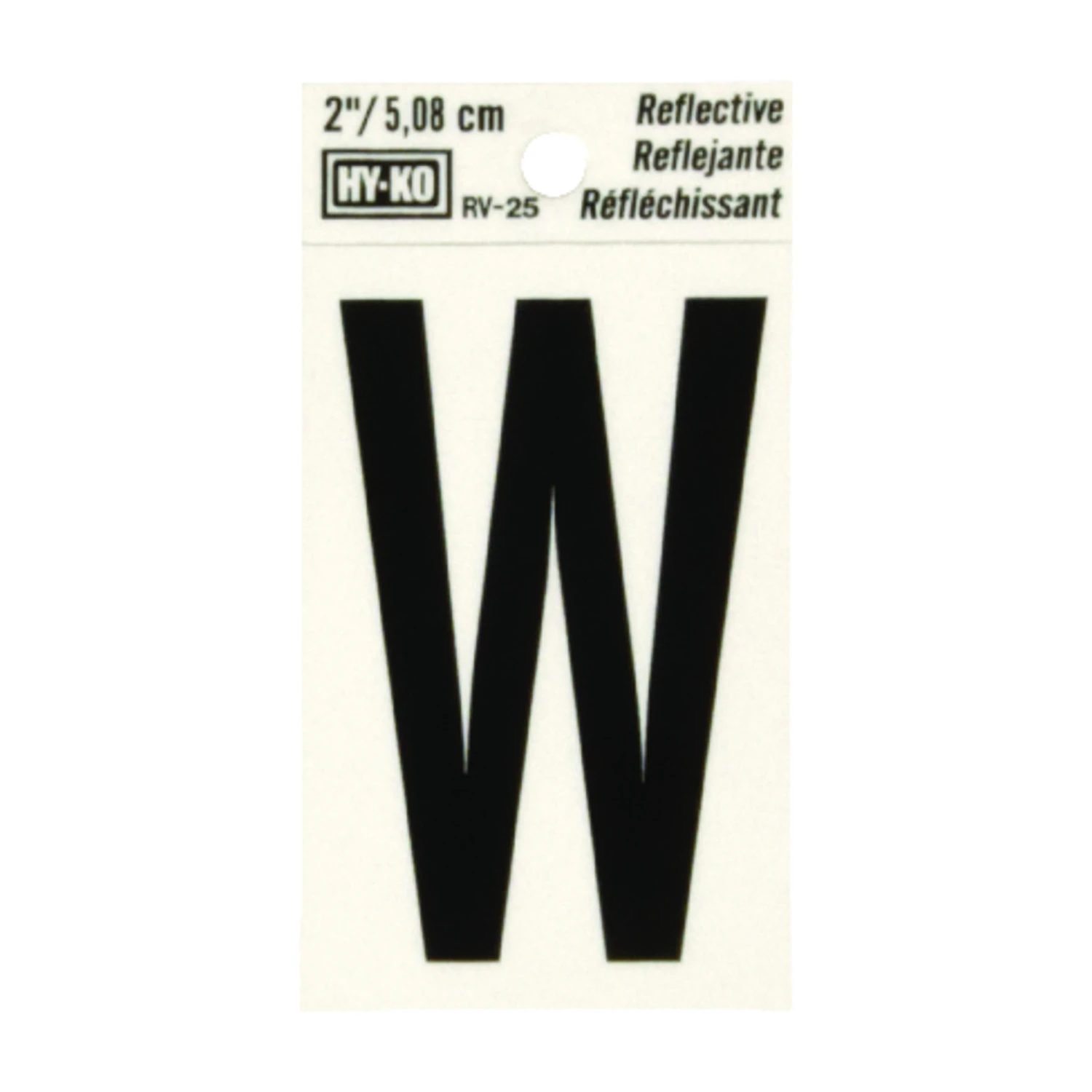 House Address Letter W, Reflective Black/Silver Vinyl, Adhesive, 2-In.