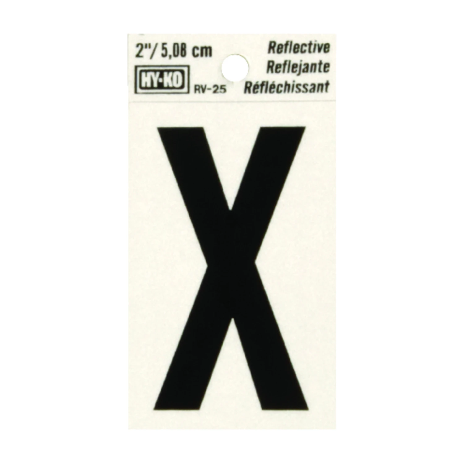 House Address Letter X, Reflective Black/Silver Vinyl, Adhesive, 2-In.