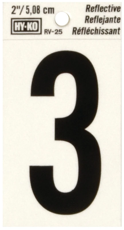 House Address Number 3, Reflective Black Vinyl, 2-In.
