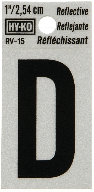 Address Letters, D , Reflective Black/Silver Vinyl, Adhesive, 1-In.