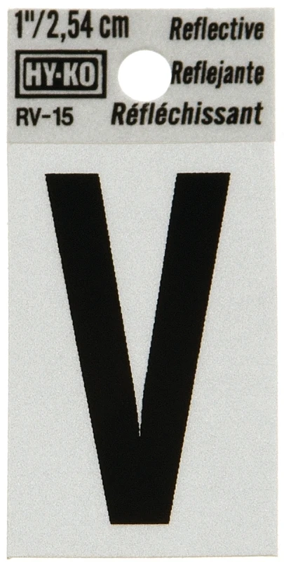 House Address Letter V, Reflective Black/Silver Vinyl, Adhesive, 1-In.