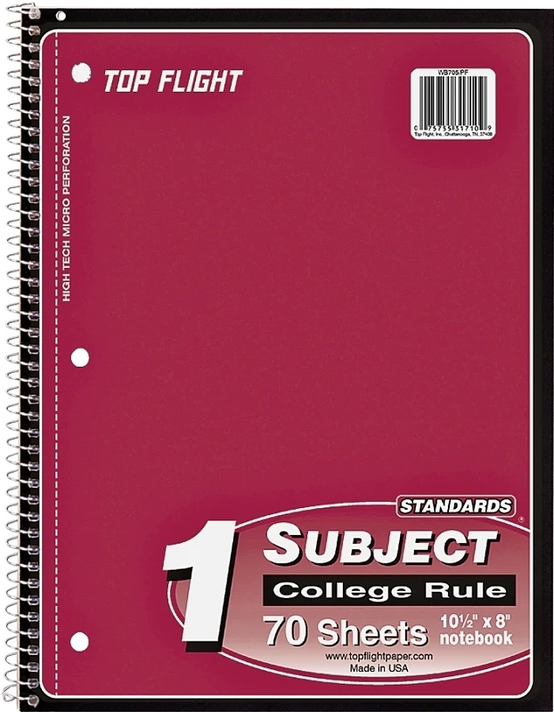 Wb705pfw College Rule Wirebound Notebook, 70 Sheets, 10.5 X 8 In, Pack Of 24