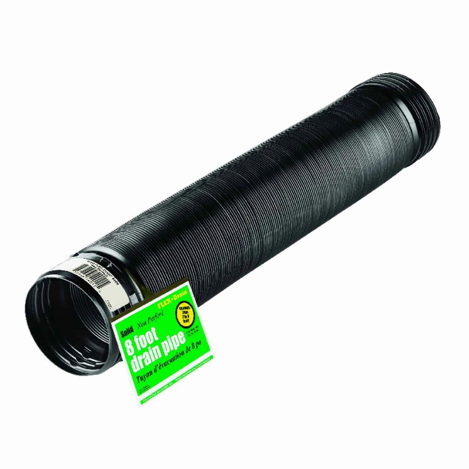 Flexible Expandable Drain Pipe, Solid Black Polyethylene, 4 In. x 8 Ft.