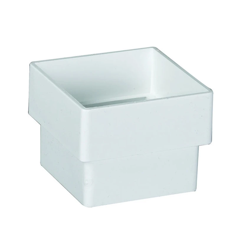 Downspout Connector, Contemporary, Square, Vinyl, White, 2-In.