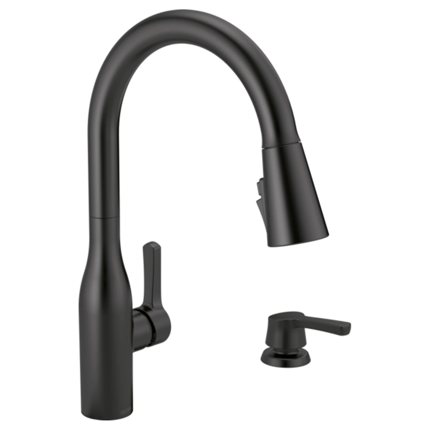 Marca Single Handle Kitchen Faucet, Pull-Down Spray, ShieldSpray Technology, Soap Dispenser, Matte Black